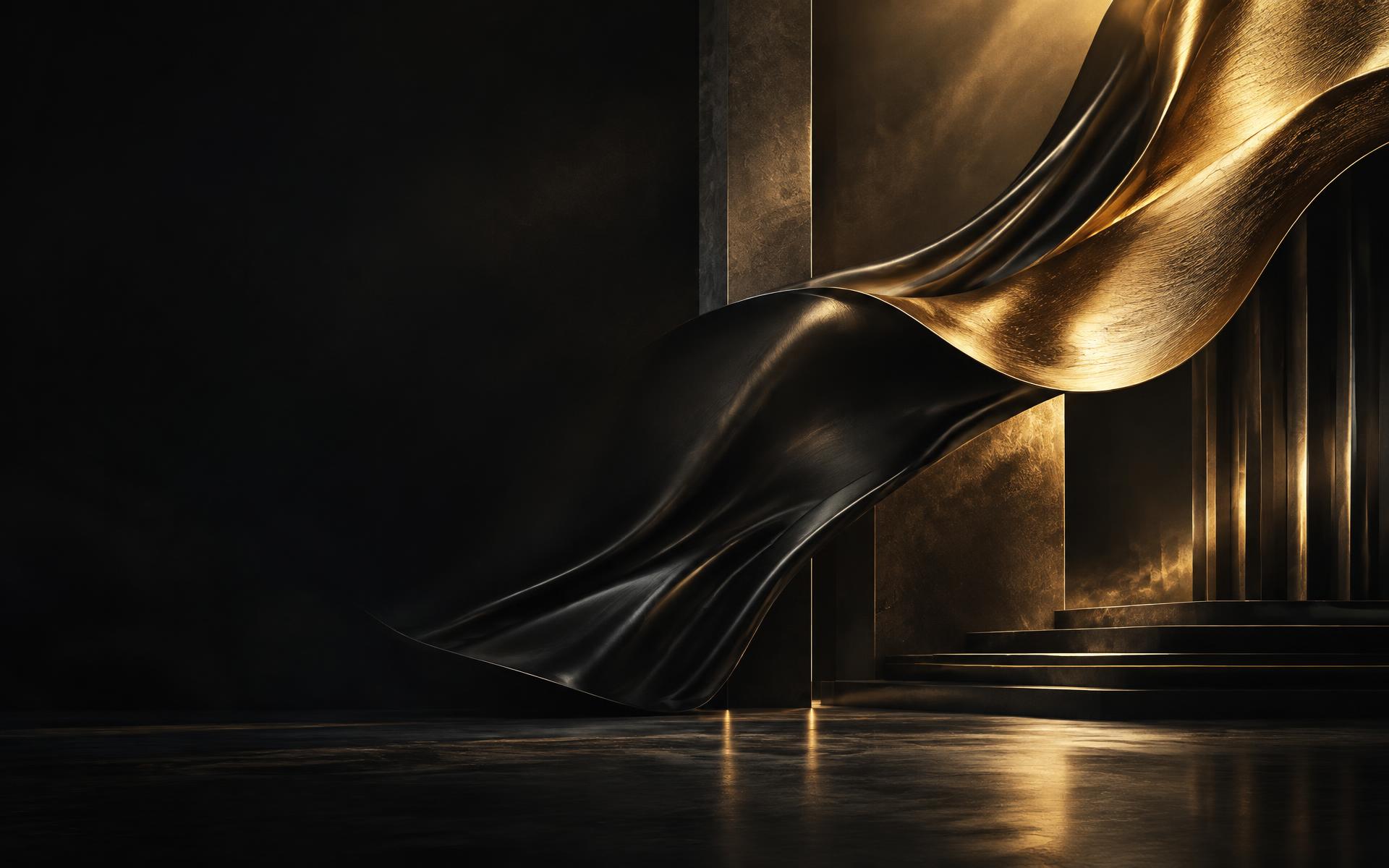 Sculptural black silk and brushed gold